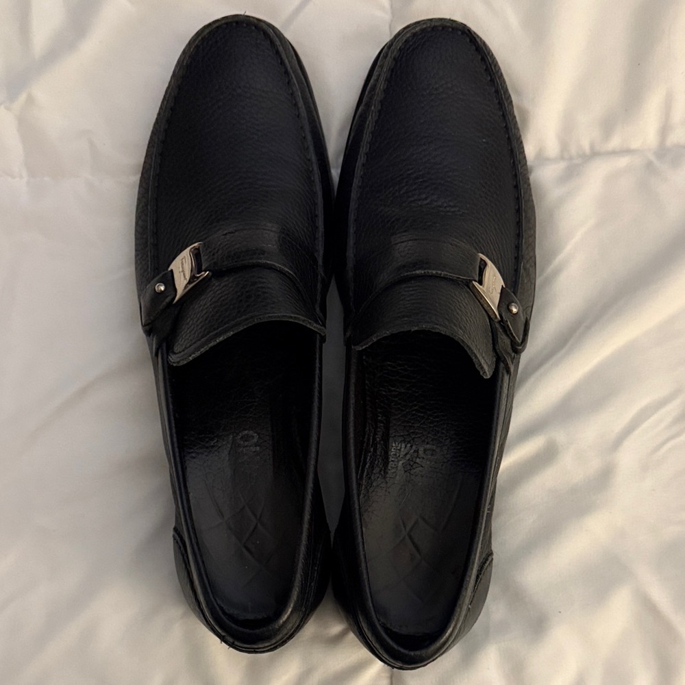 Salvatore Ferragamo Black Leather Slip-On Loafers